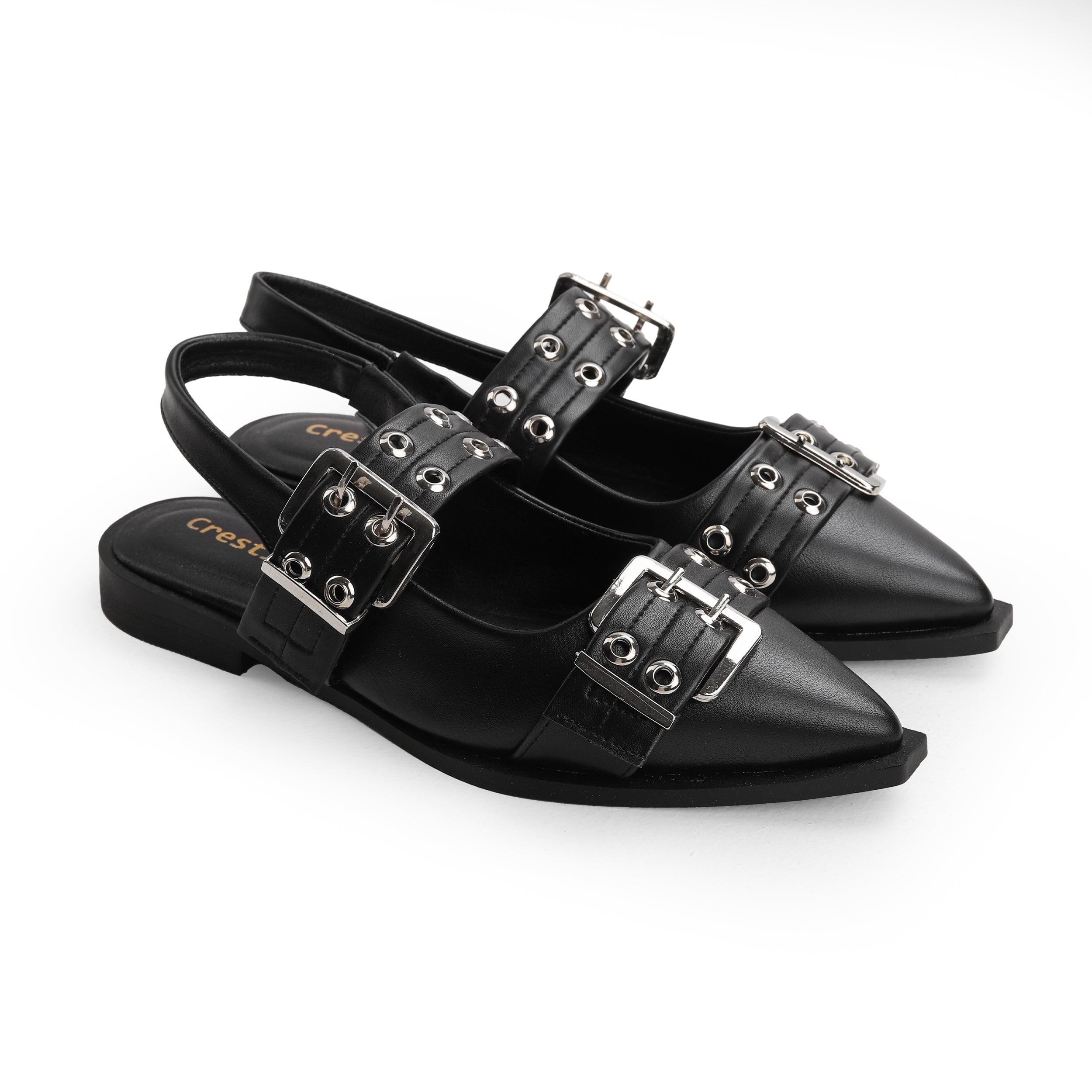 Crestina-O Slingback flats in Black Plaid