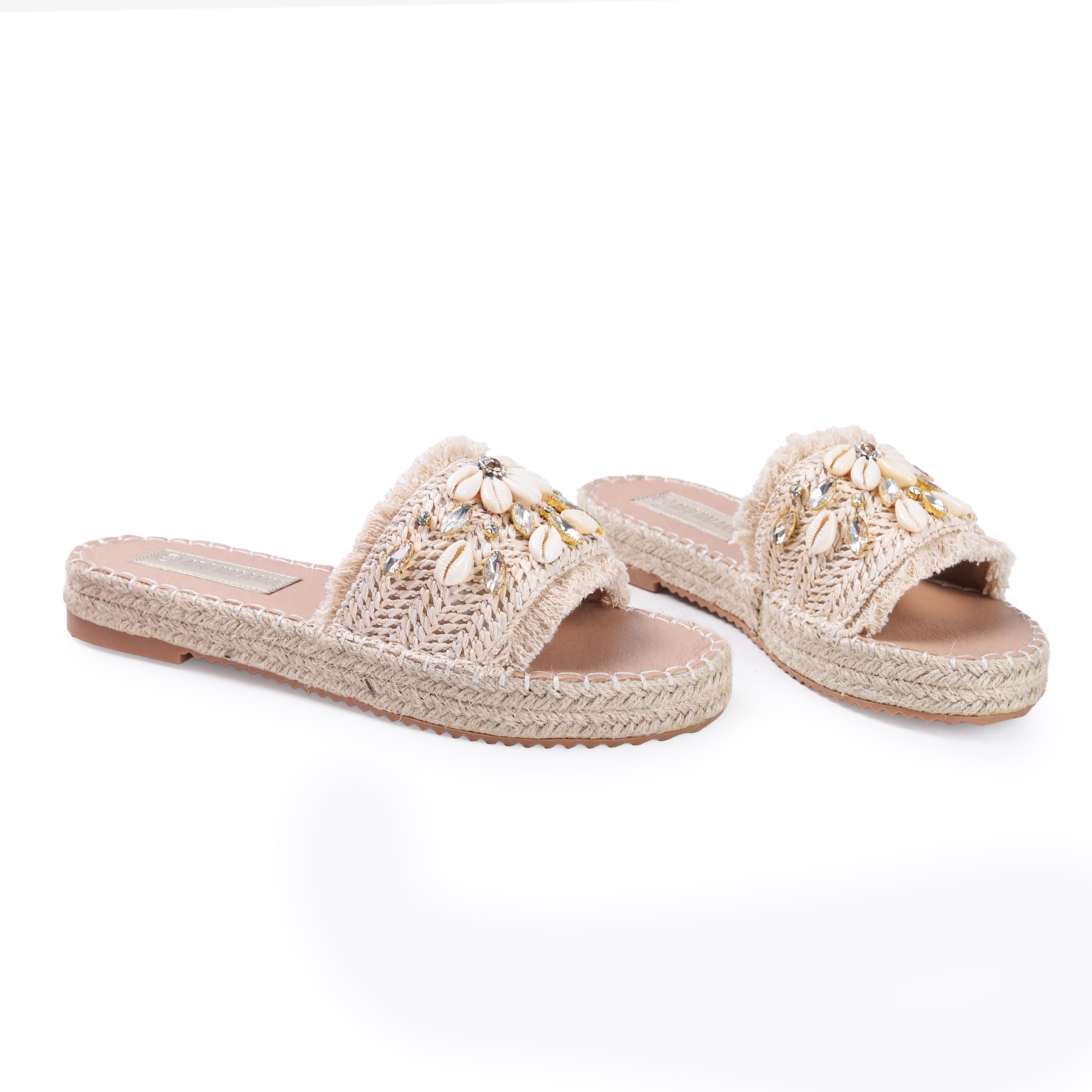 Colored Raffia Slipper For Women -119-
