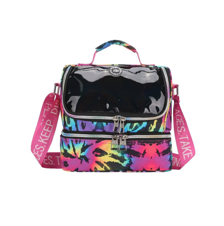 Neon Black Tie dye Pu High School Lunch Bag