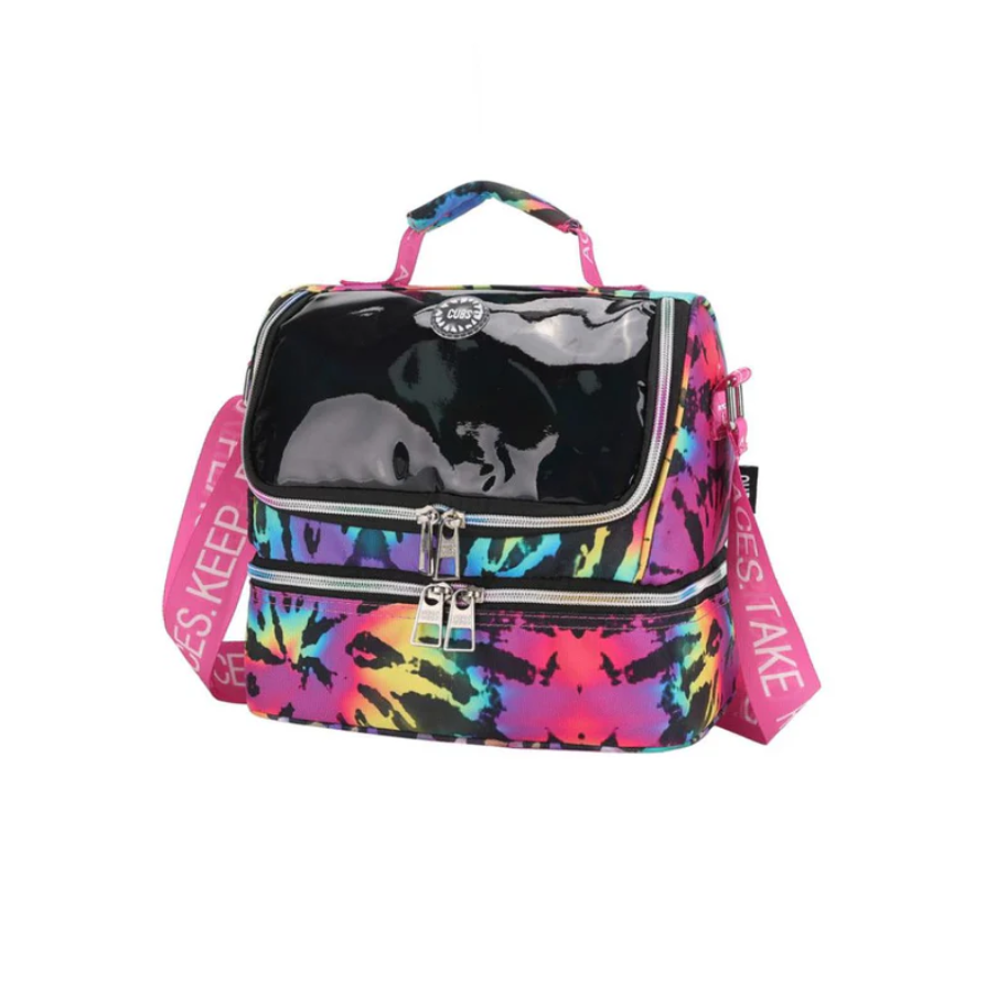 Neon Black Tie dye Pu High School Lunch Bag