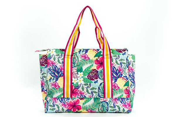 Tropical Flowers and Flamingos women tote bag
