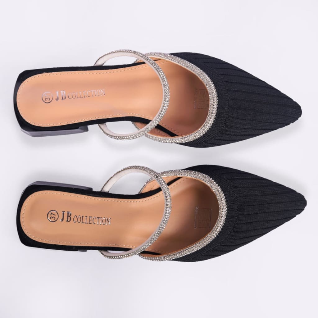 Black Mule with Crystal Strap - JB Collection