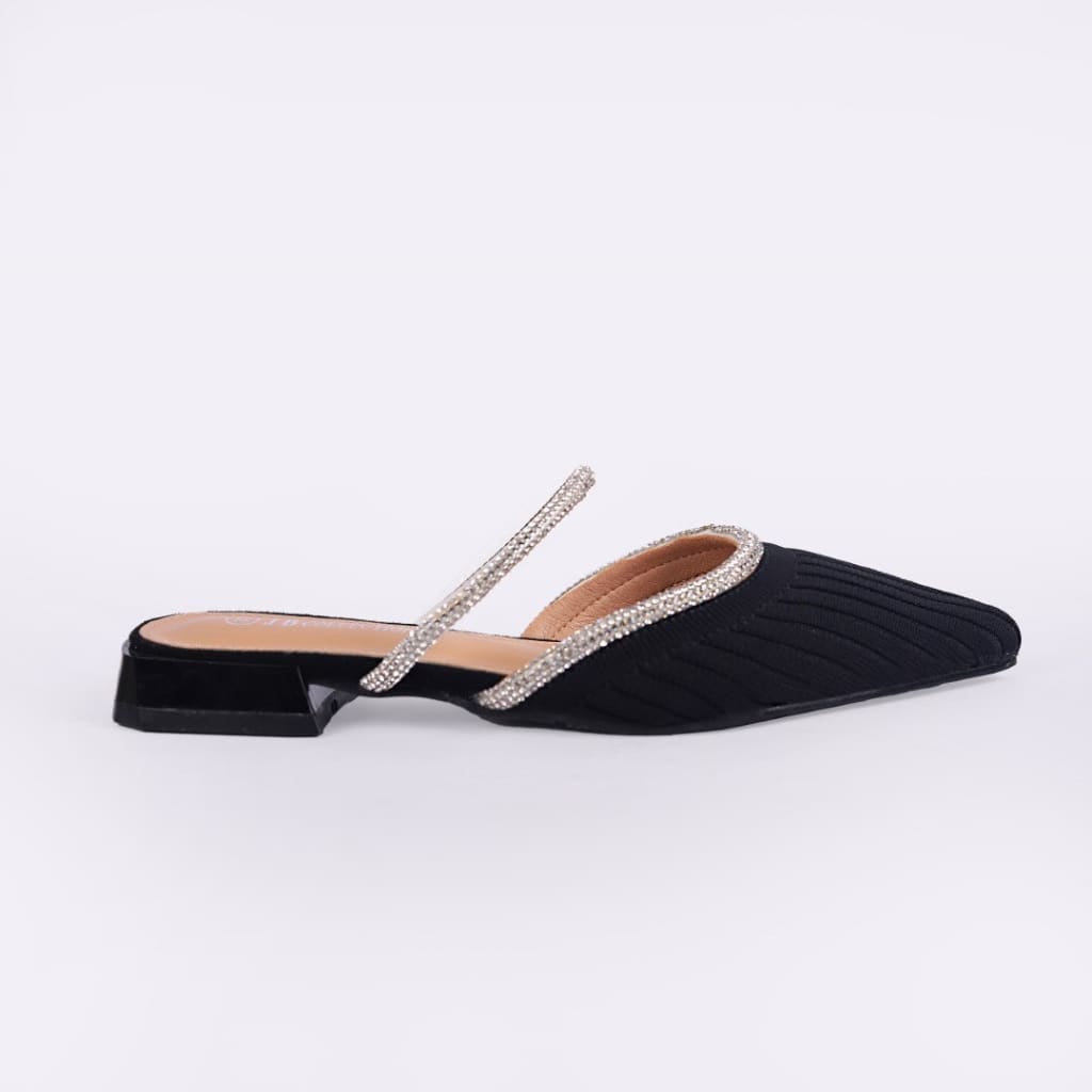 Black Mule with Crystal Strap - JB Collection