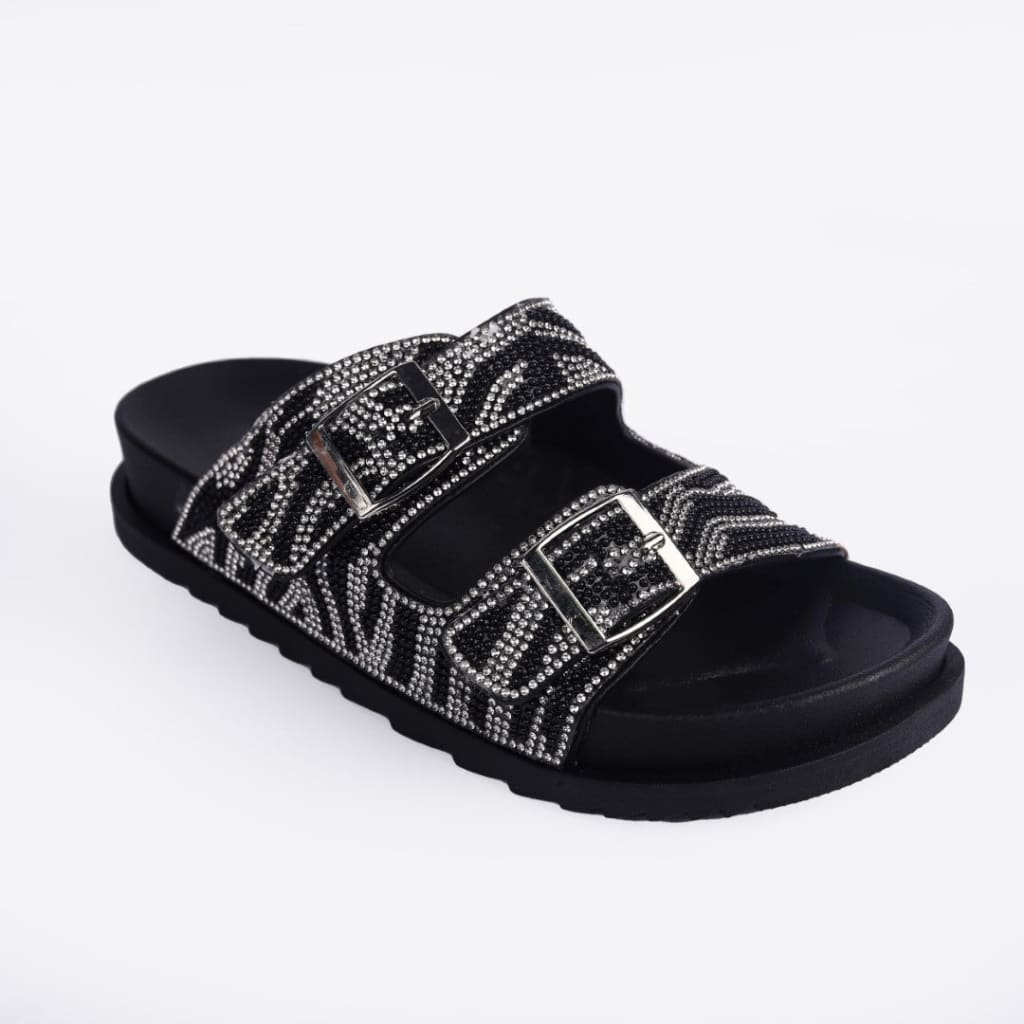 Black Silver Crystal Zebra Slides - JB Collection