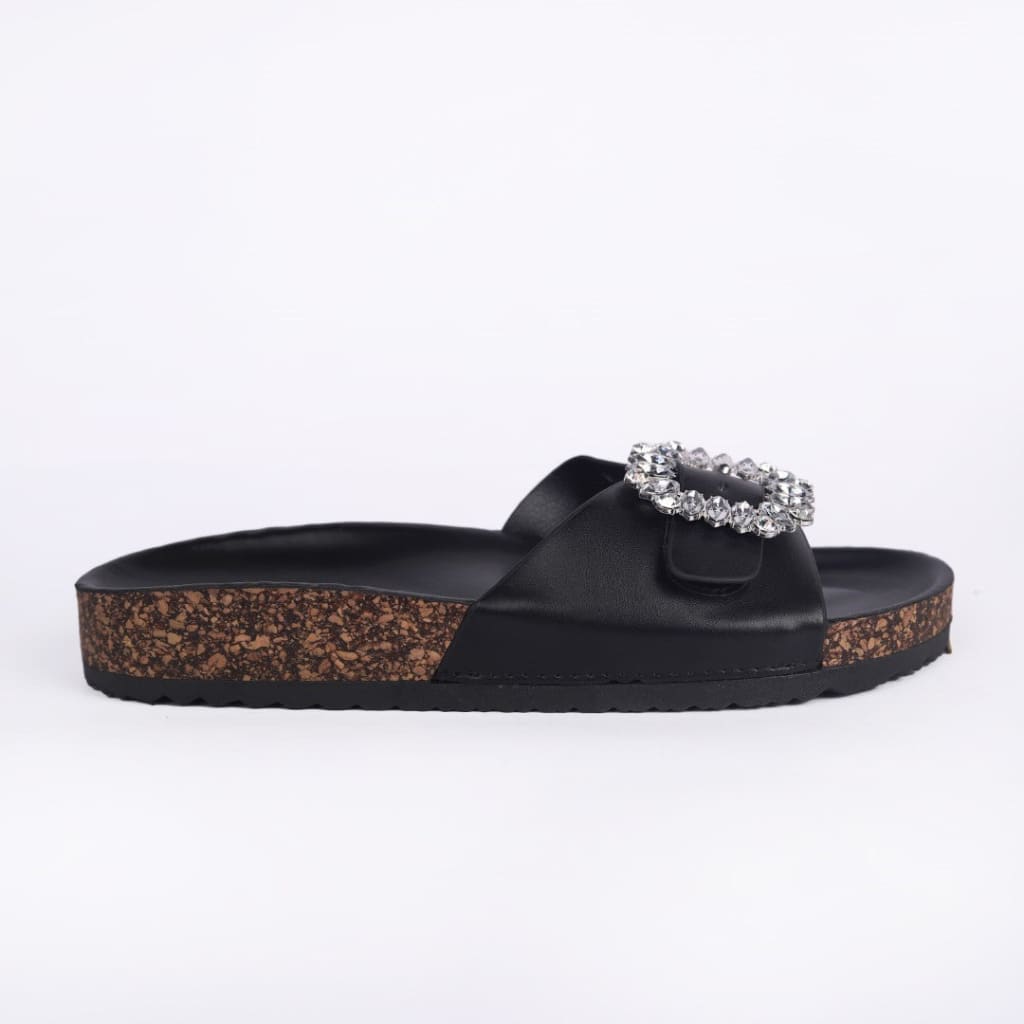 Black Slides with Diamond Buckle - JB Collection