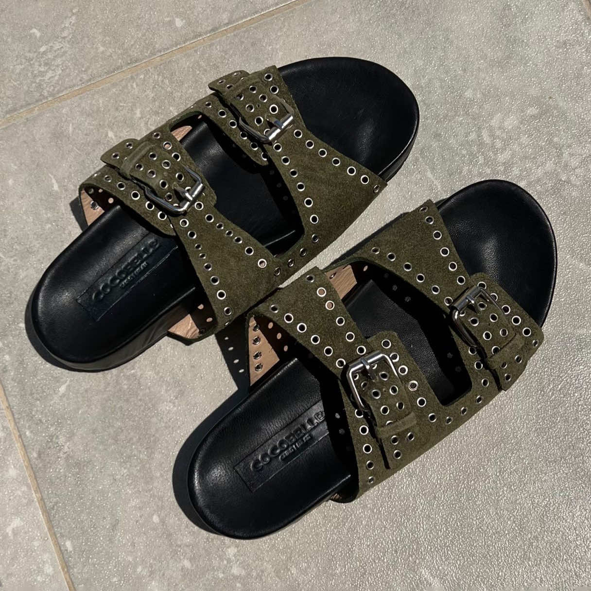 Isabel Slides in Olive Suede