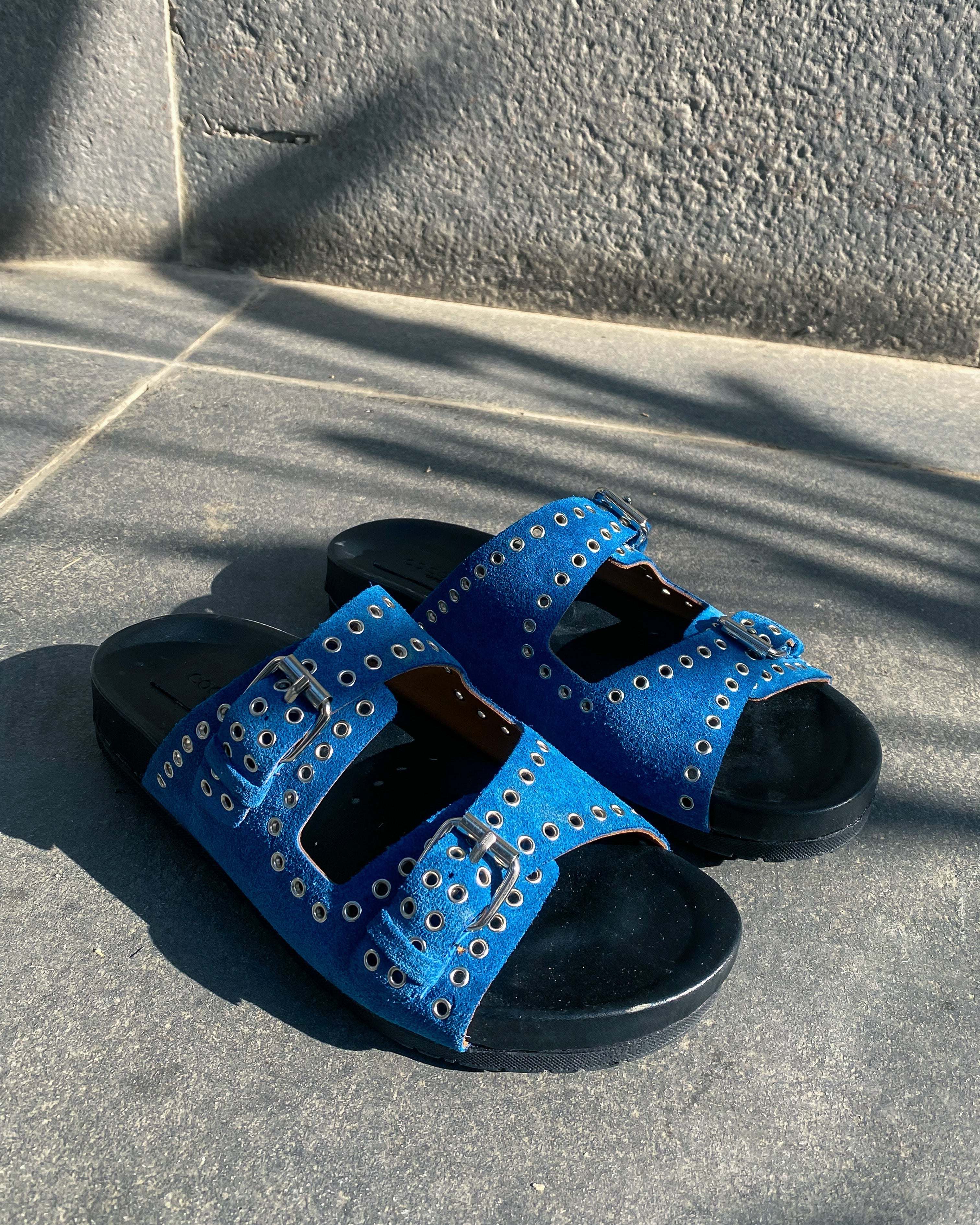 Isabel Slides in Blue Suede