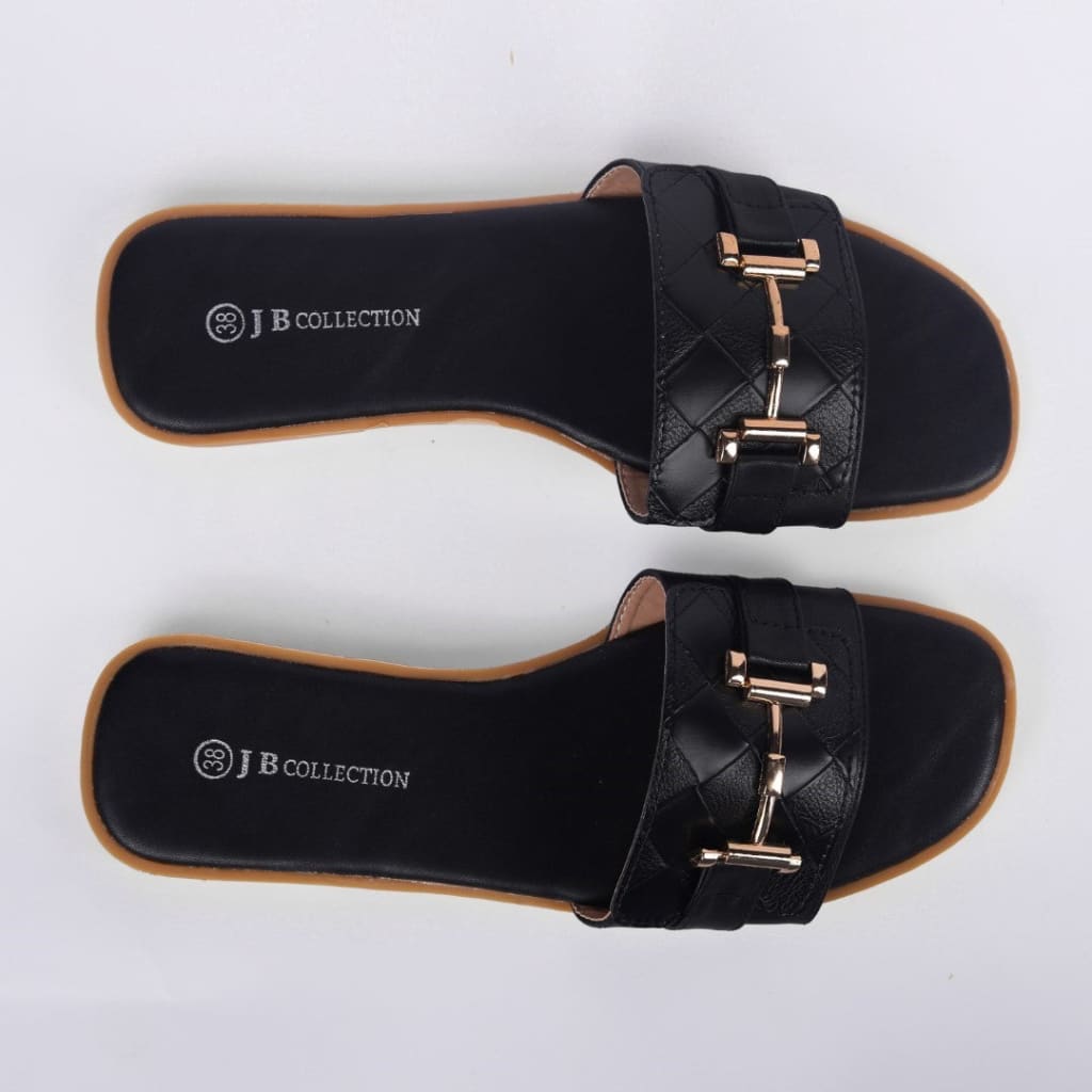 Leather Black Slipper - JB Collection
