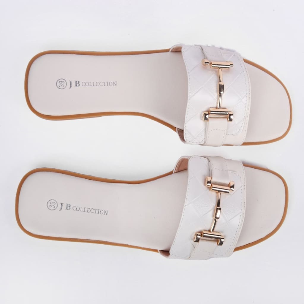 Leather White Slipper - JB Collection