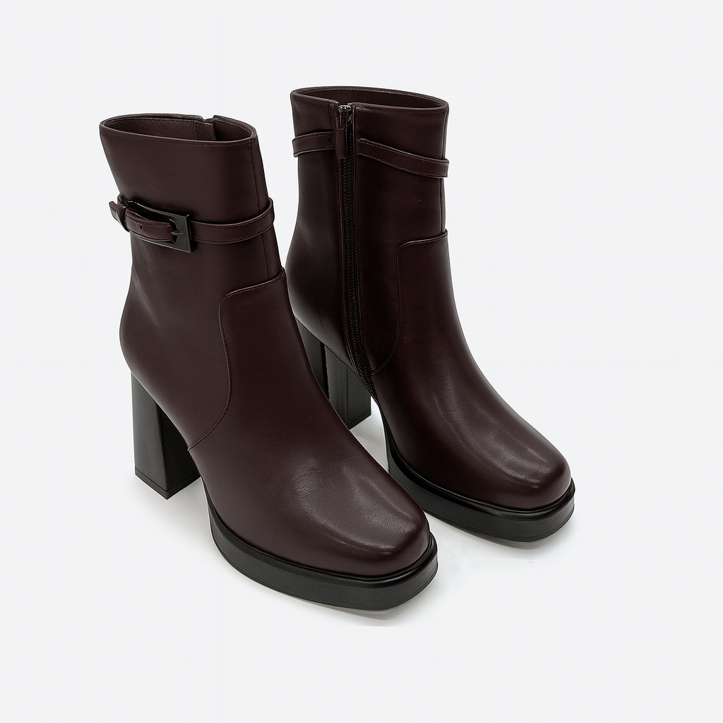 Leather Ankle Boot For Women Burgundy