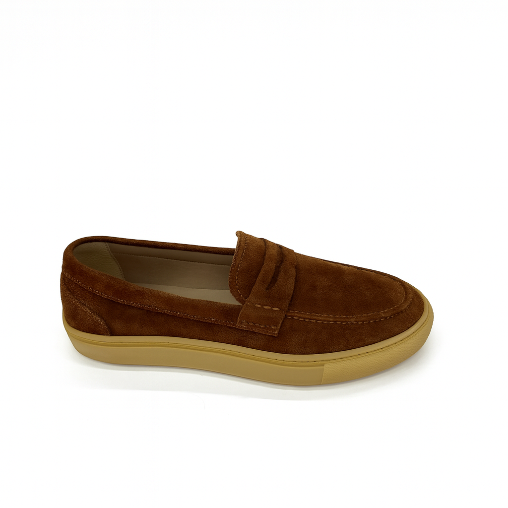 Brown Suede Penny Loafers with Sneaker Sole