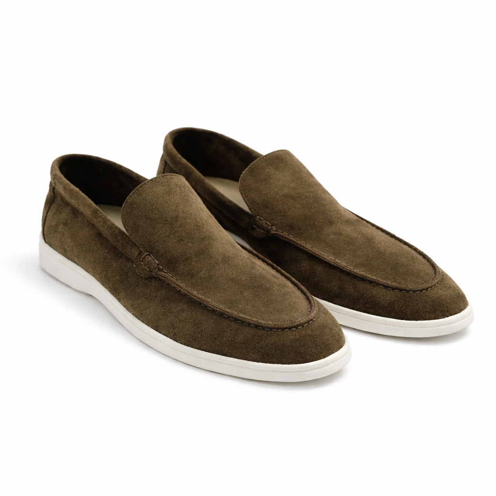 Heritage Brown Suede Flat Loafers For Men