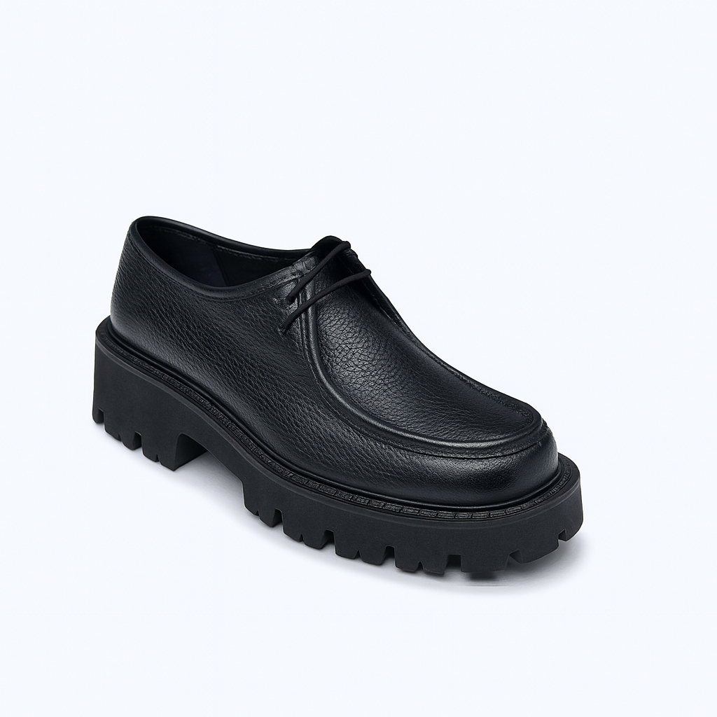 Black Chunky Sole Leather Derby for Men