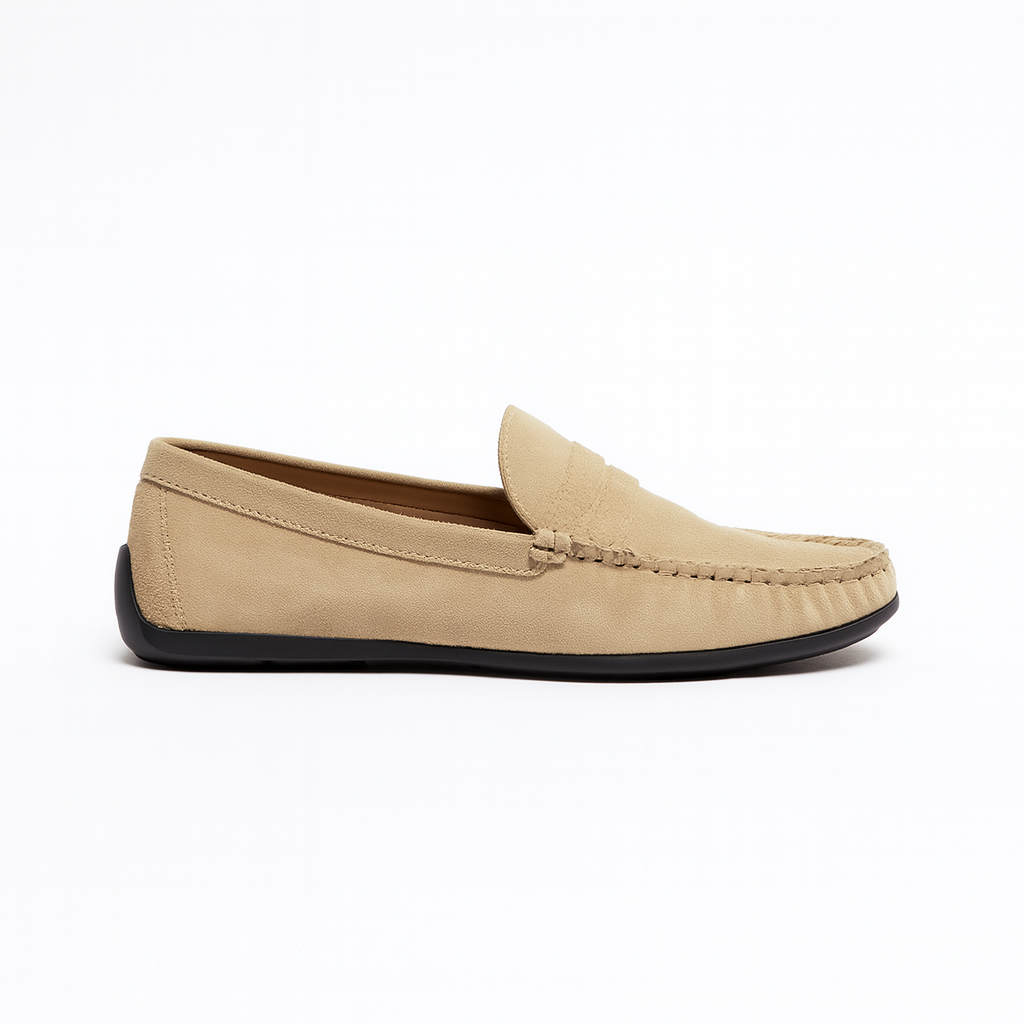 Men’s Beige Suede Penny Loafers