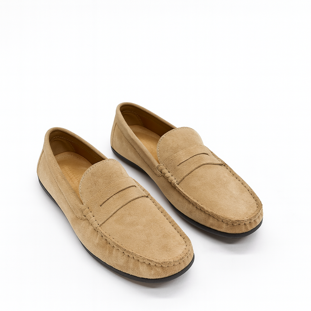 Men’s Beige Suede Penny Loafers
