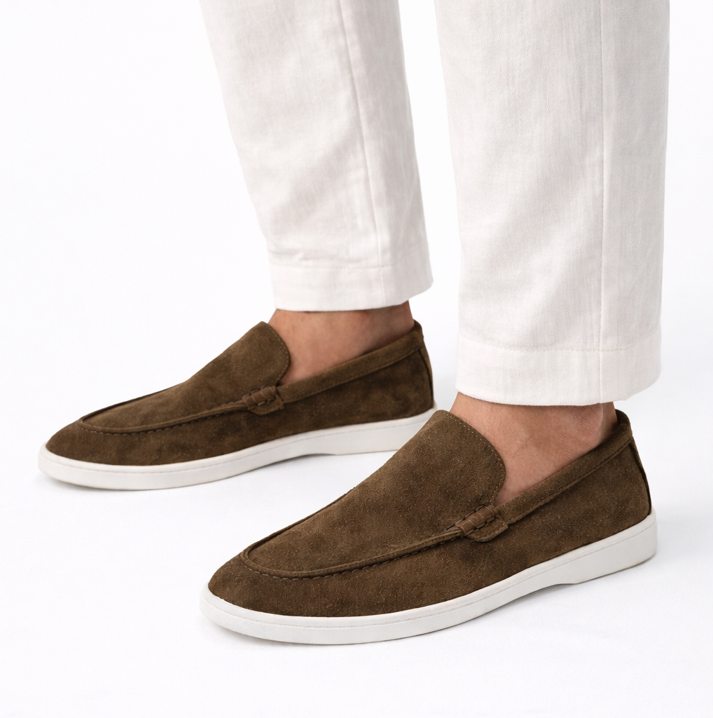 Heritage Brown Suede Flat Loafers For Men