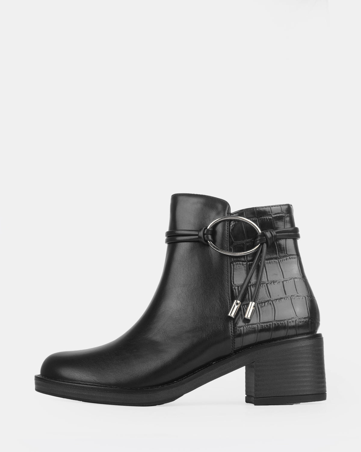 Women's Croc Detail Buckle Ankle Boots