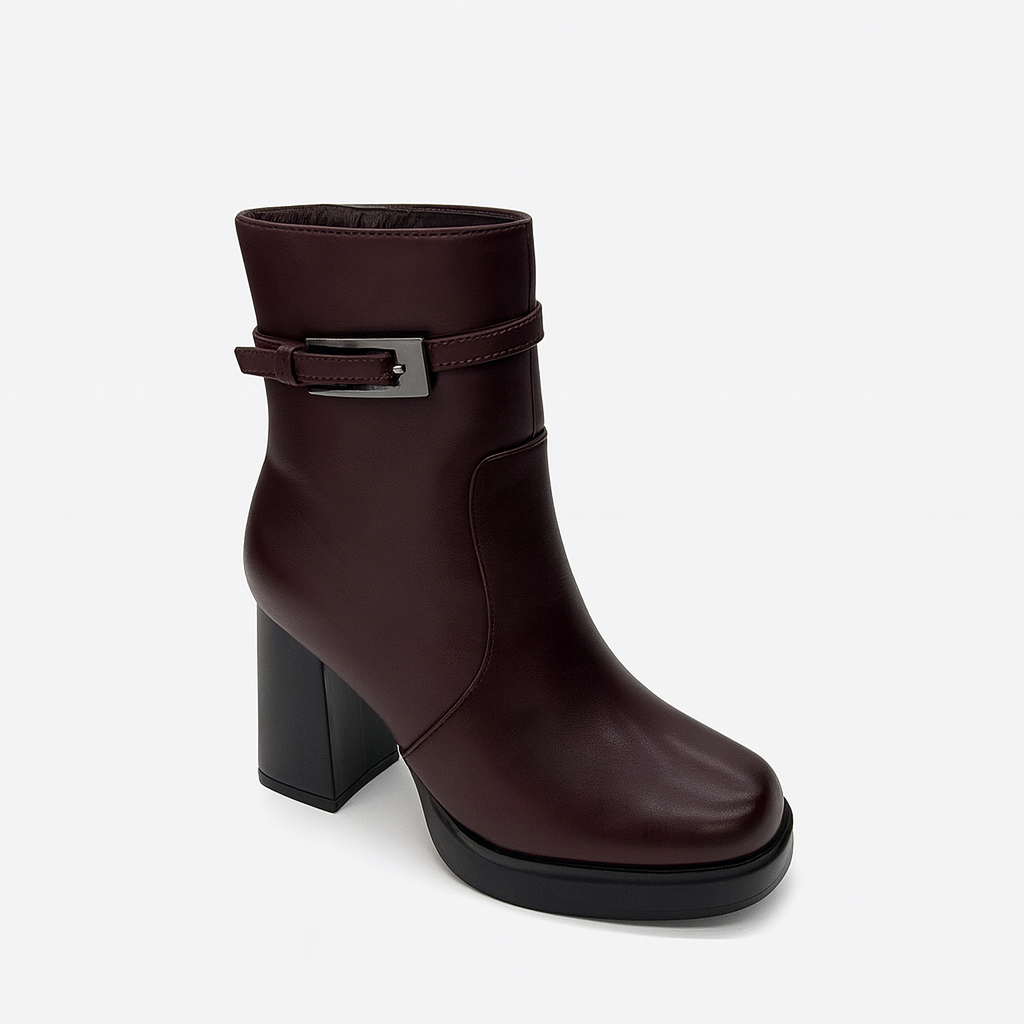 Leather Ankle Boot For Women Burgundy