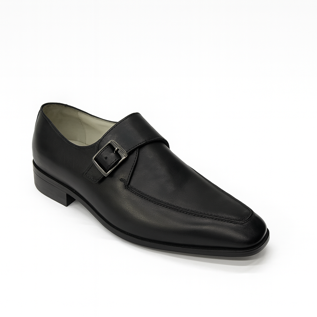 Black Leather Monk Strap Shoes for Men
