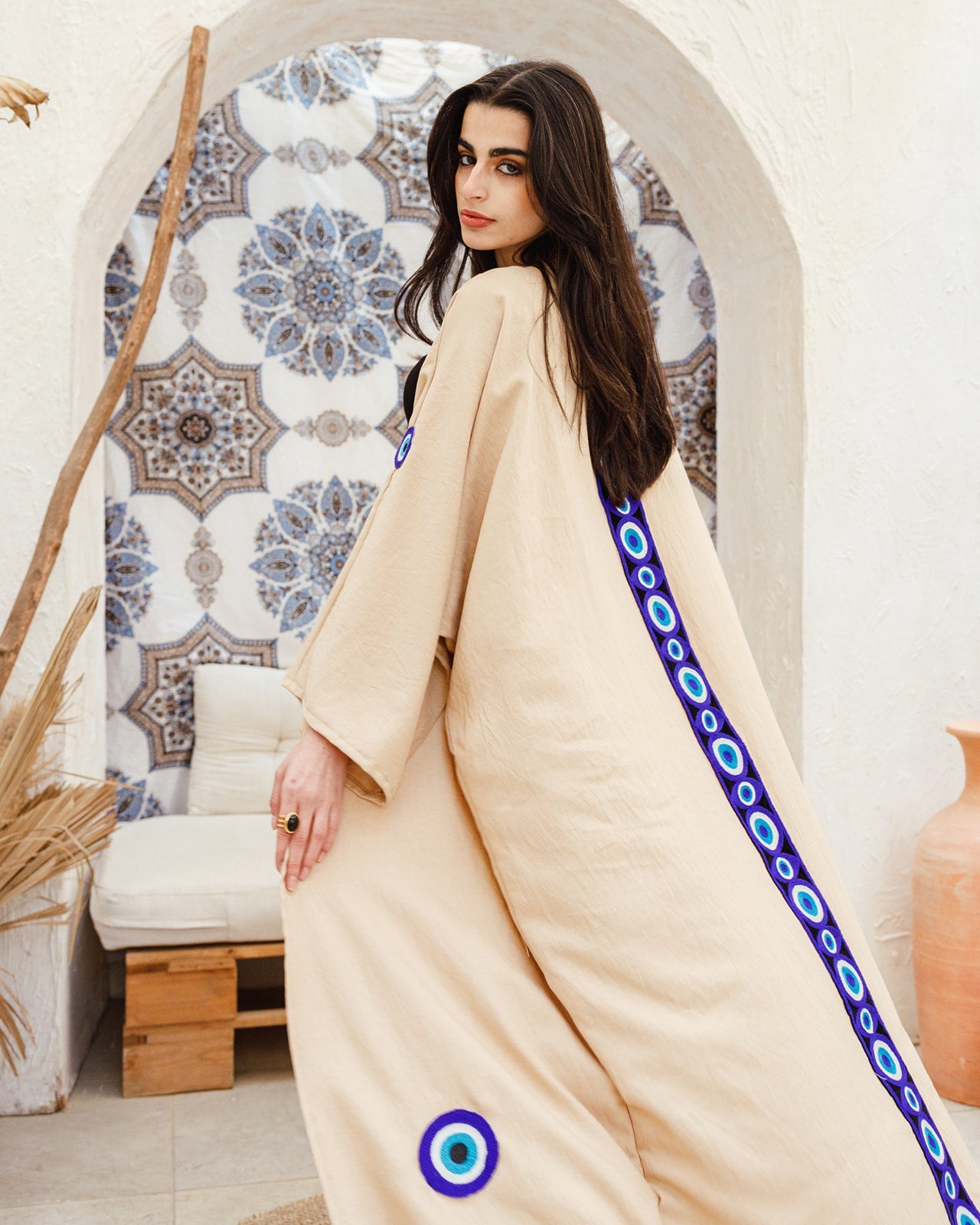 Greek Eye Kaftan ( Off-white)