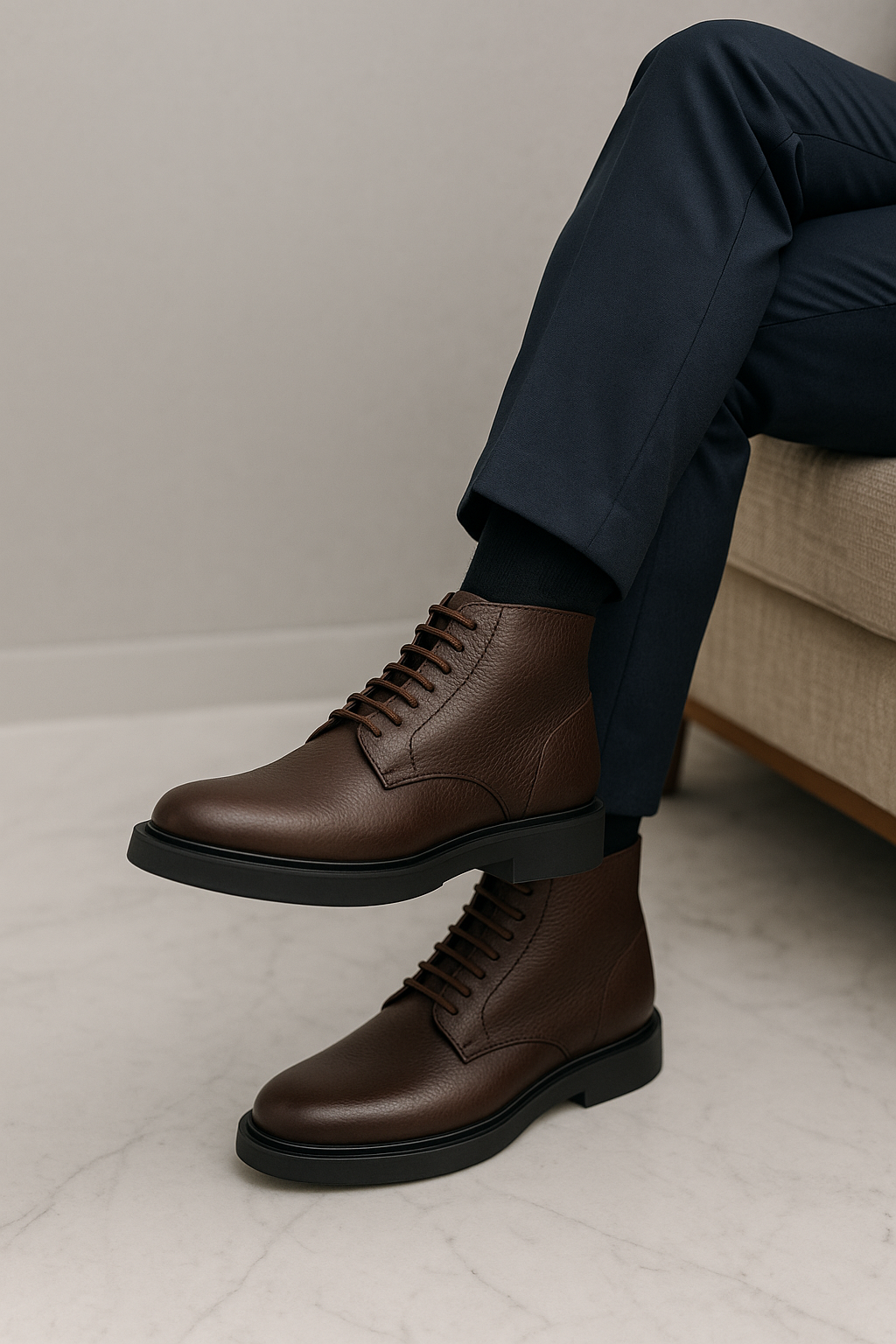 Leather Ankle Boot For Men Brown