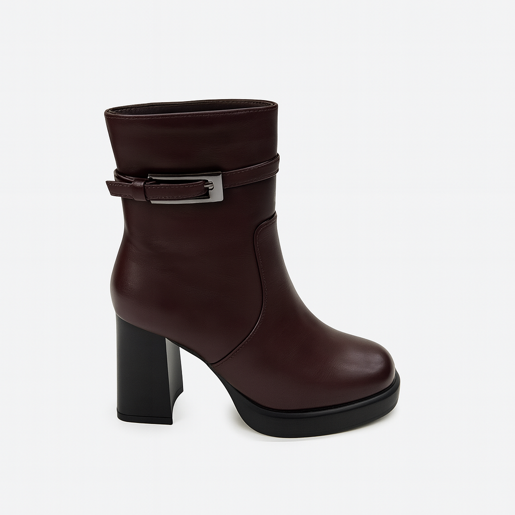 Leather Ankle Boot For Women Burgundy