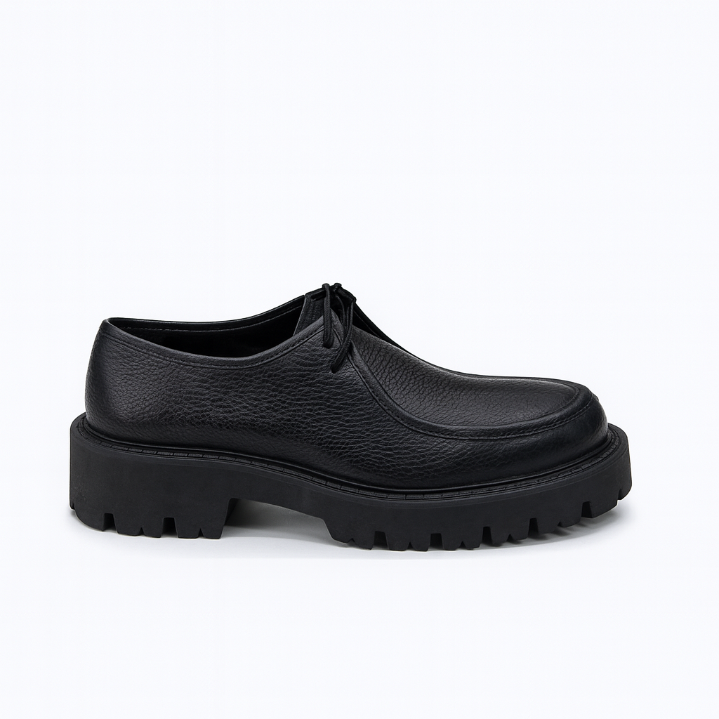 Black Chunky Sole Leather Derby for Men