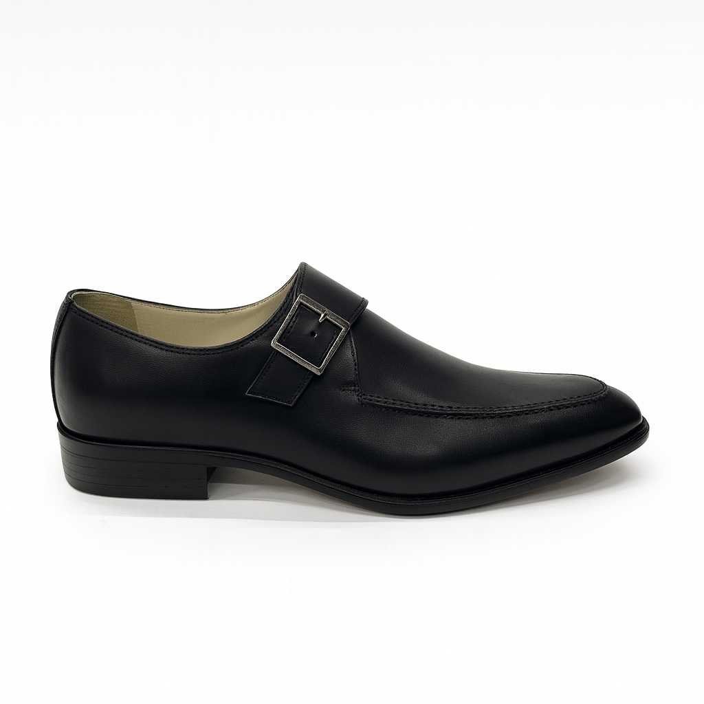 Black Leather Monk Strap Shoes for Men