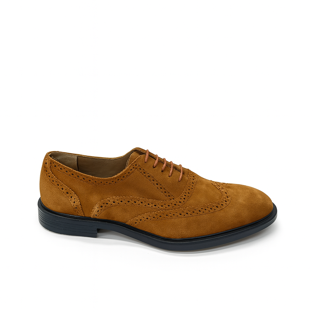 Camel Suede Oxford Shoes for Men
