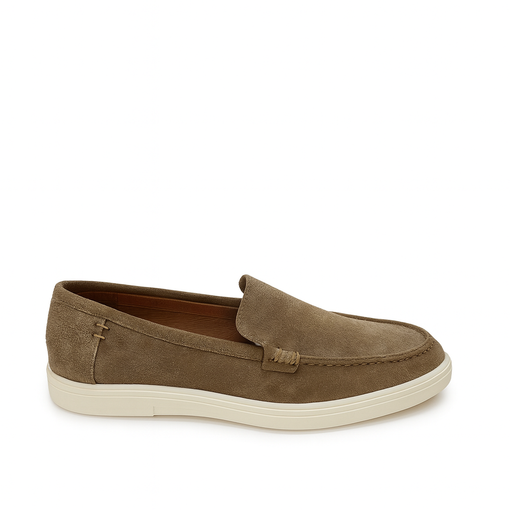 Heritage Beige Suede Flat Loafers For Men