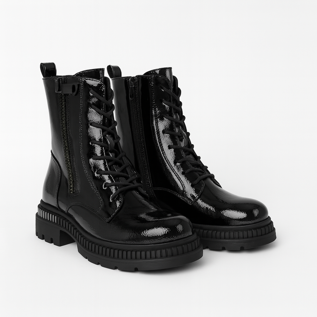 Glossy Leather Half Boot For Women Black