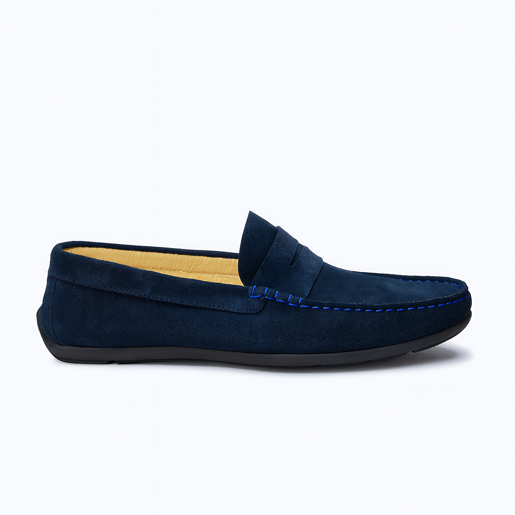 Men’s Navy Suede Penny Loafers