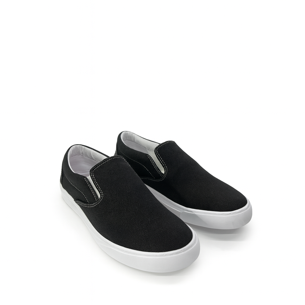 Black Canvas Slip-On Shoes for Men