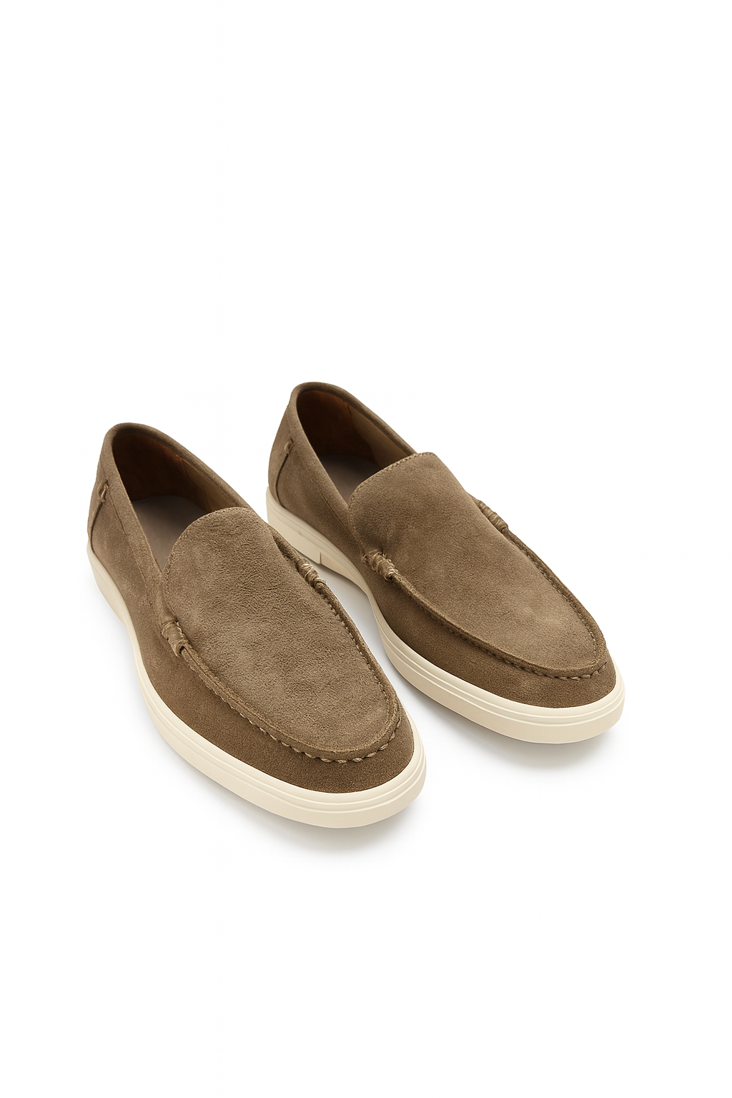 Heritage Beige Suede Flat Loafers For Men