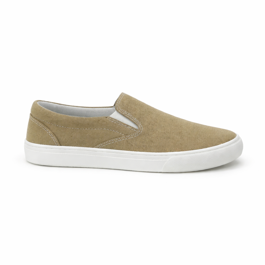Beige Canvas Slip-On Shoes for Men