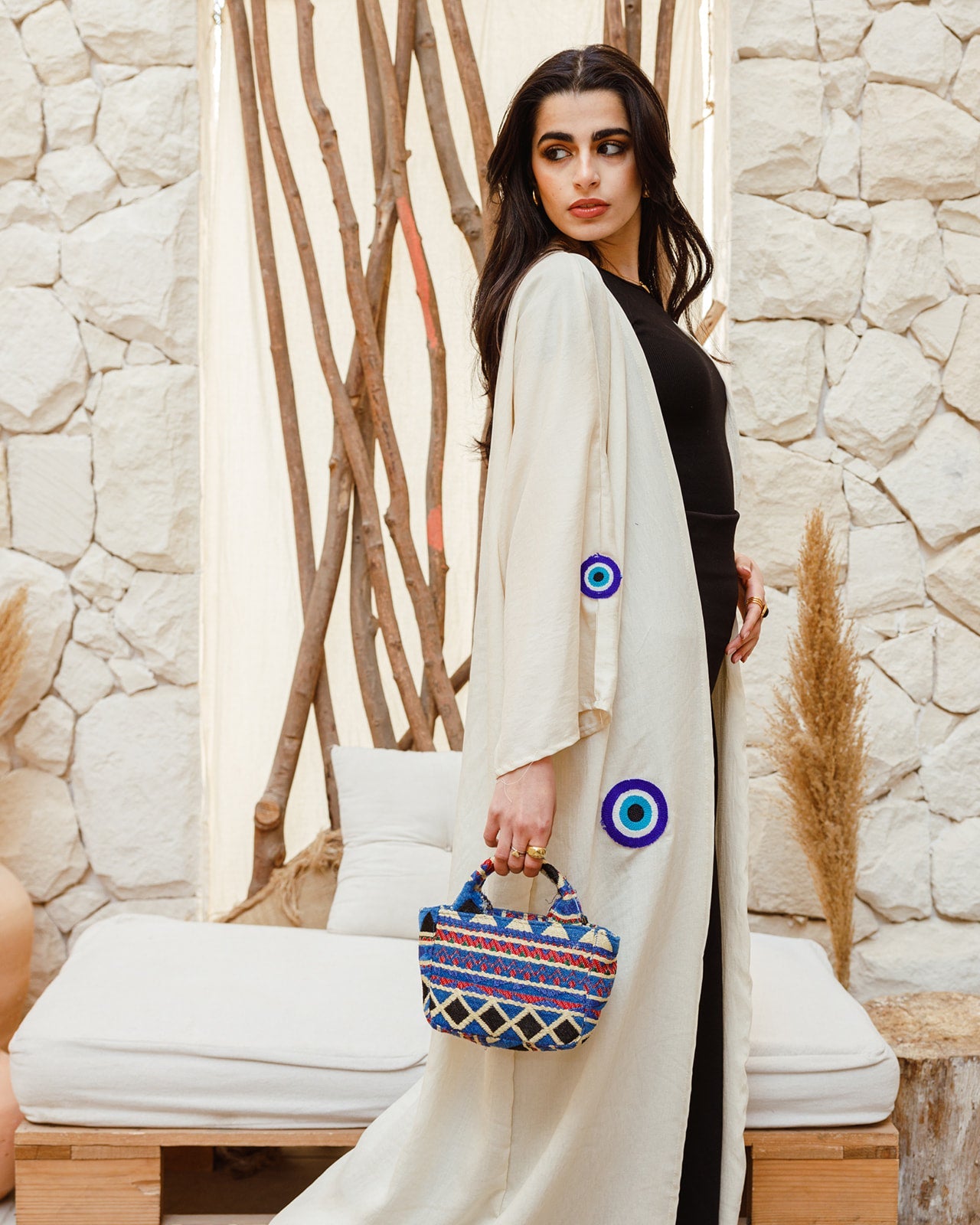 Greek Eye Kaftan ( Off-white)