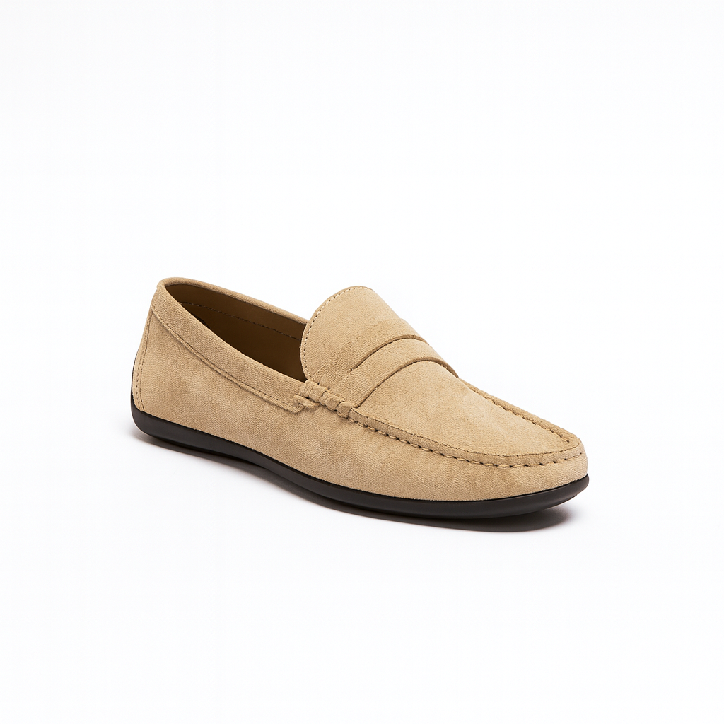 Men’s Beige Suede Penny Loafers