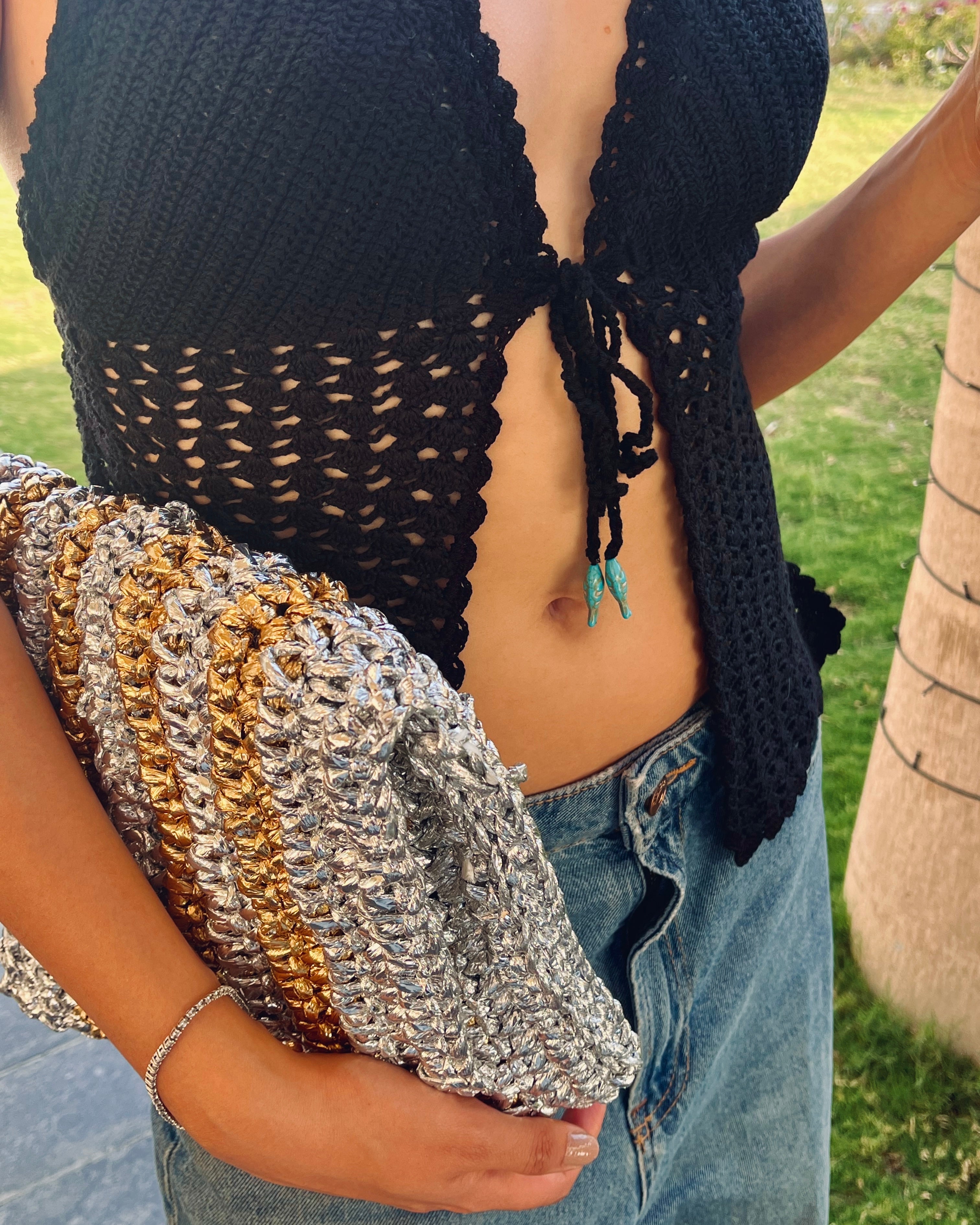 Hand-woven Metallic Clutch