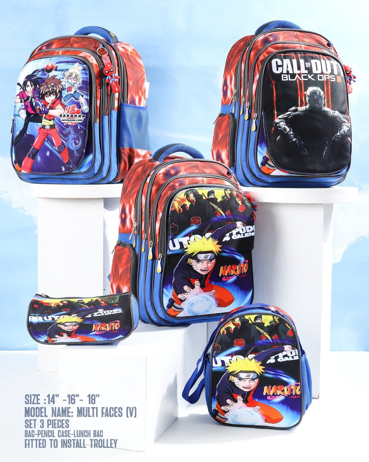 Multi Faces Naruto II Bag For Girls 16 INCH