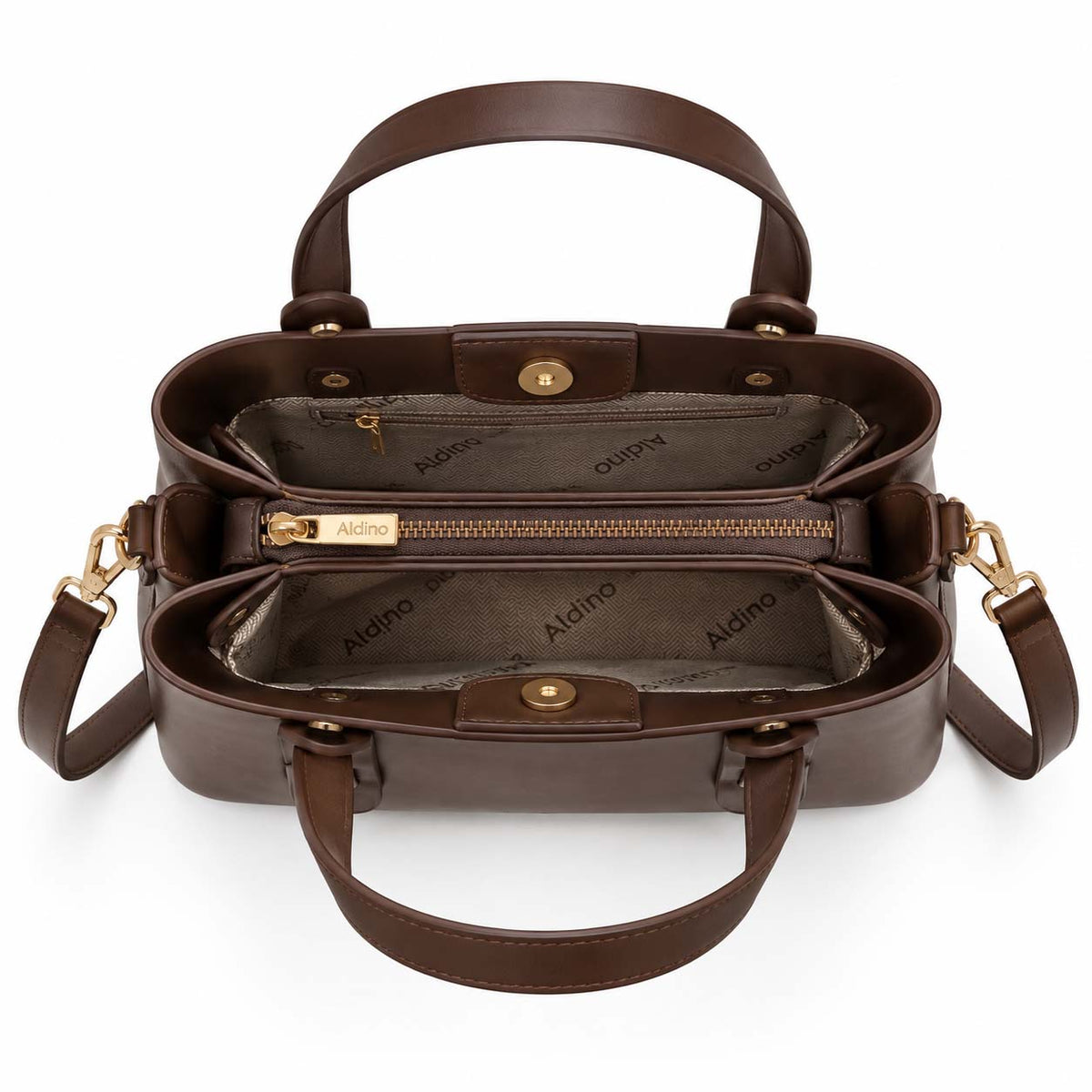 Aldino structured leather tote bag in brown