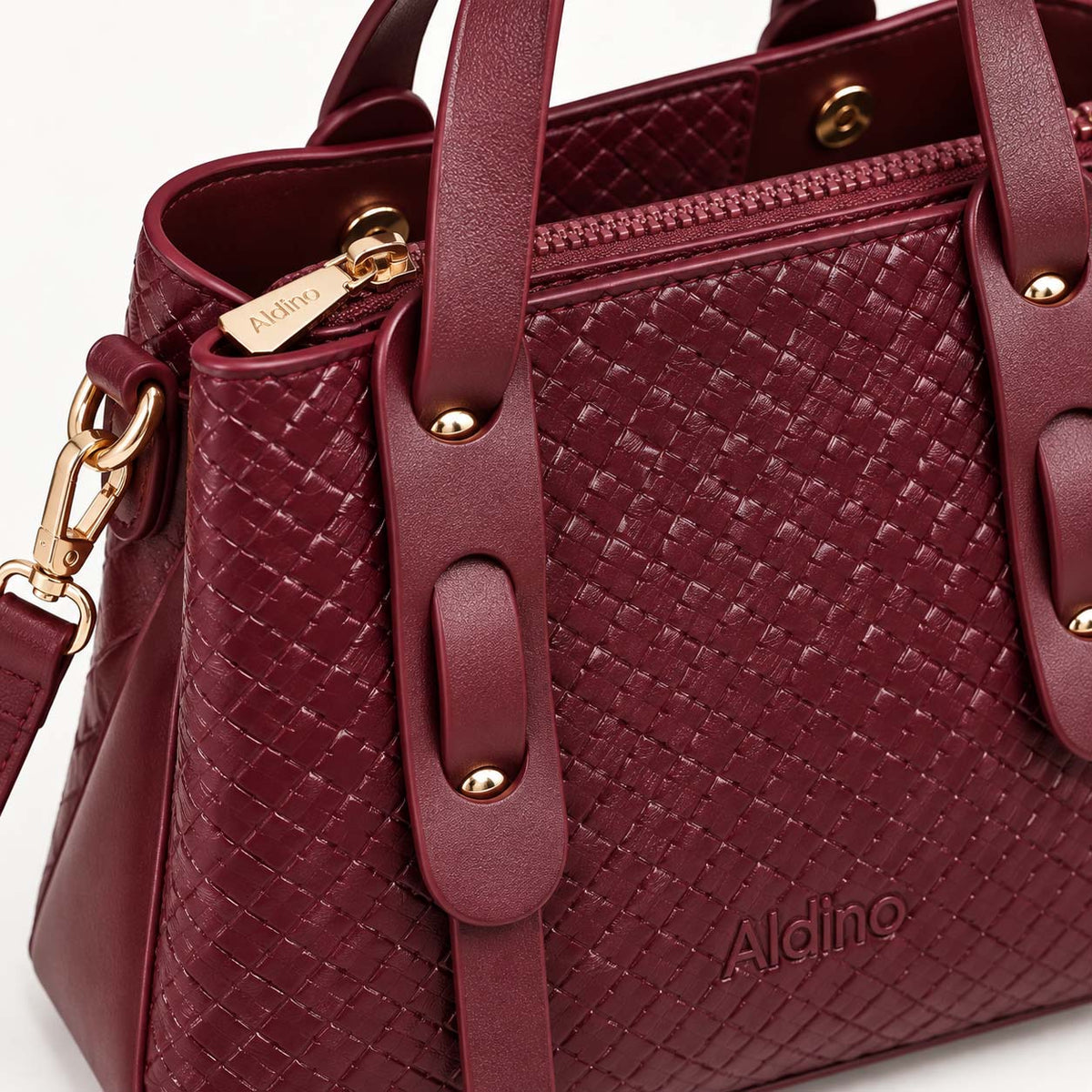 Aldino structured leather tote bag in burgundy
