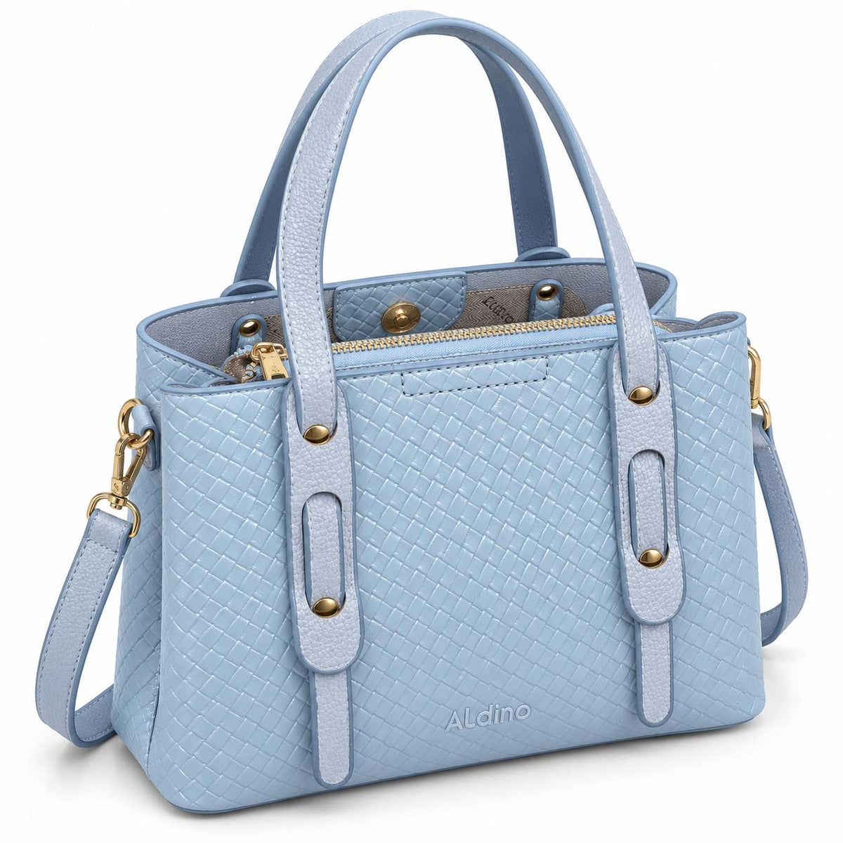 Aldino structured leather tote bag in light blue