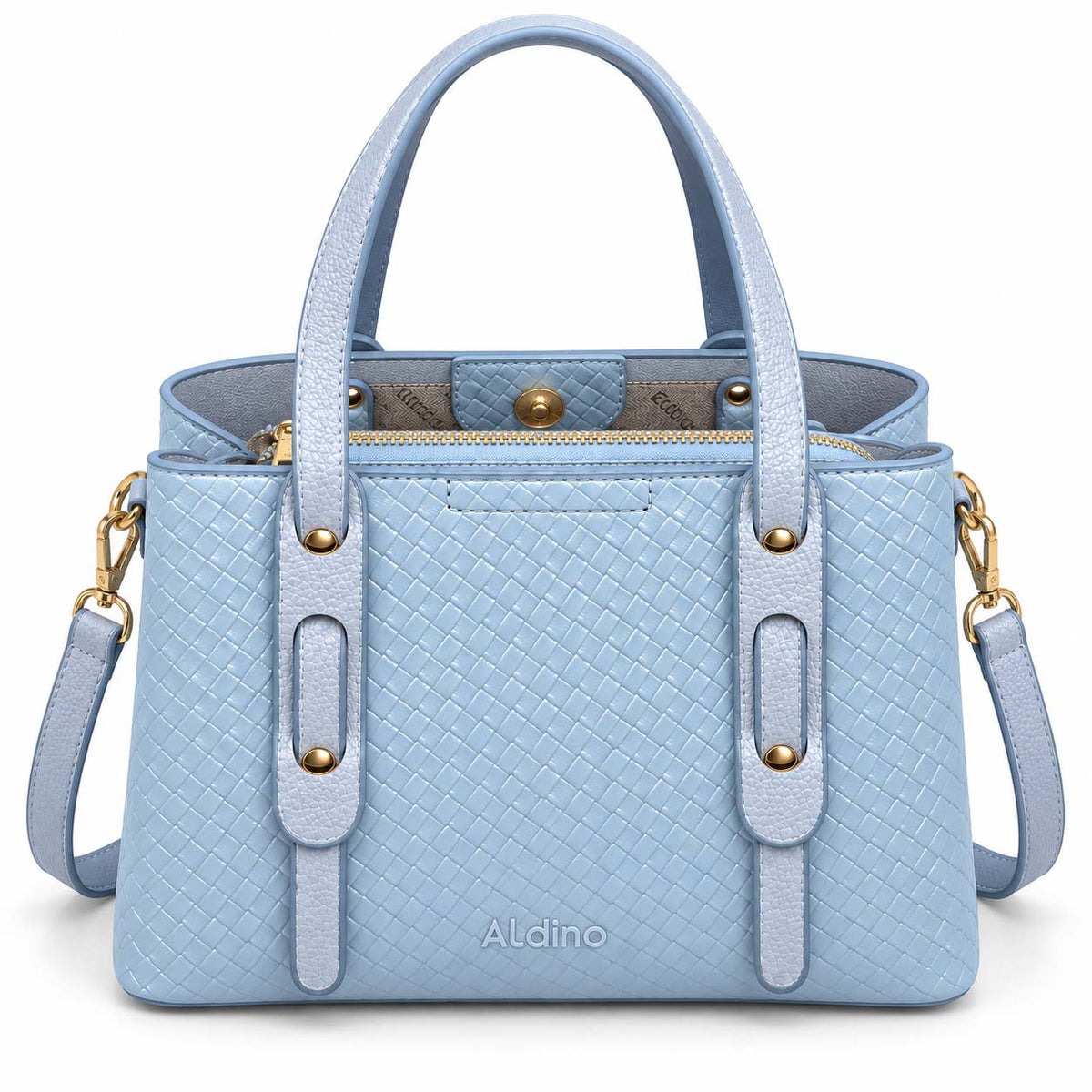 Aldino structured leather tote bag in light blue