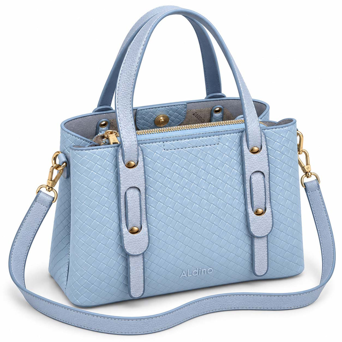 Aldino structured leather tote bag in light blue