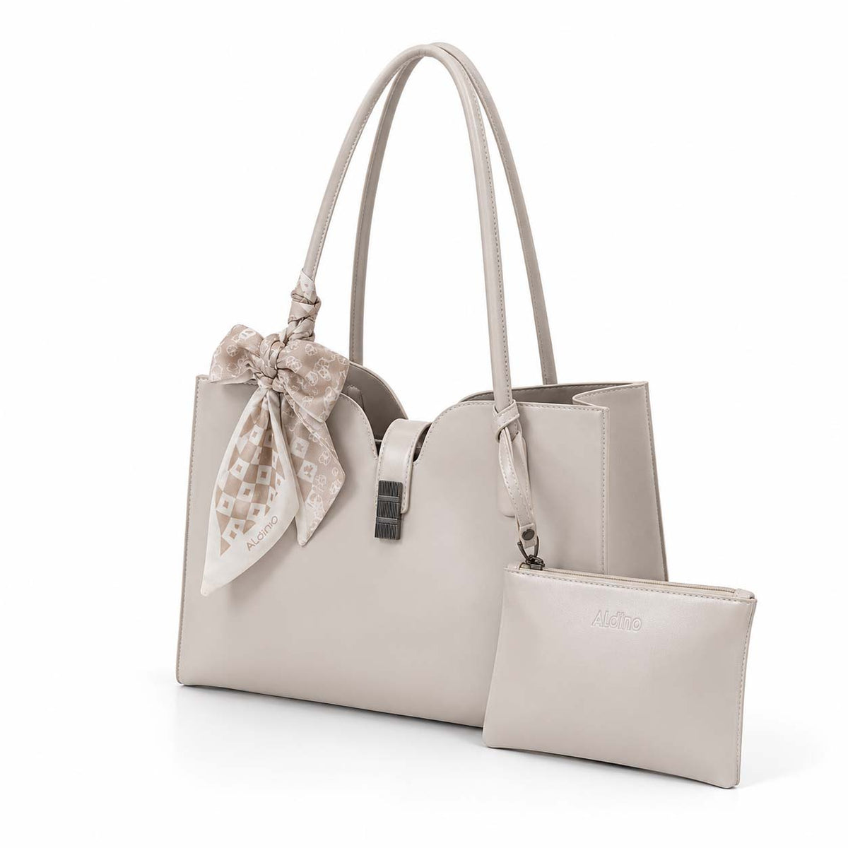 Aldino large structured tote bag in plain beige