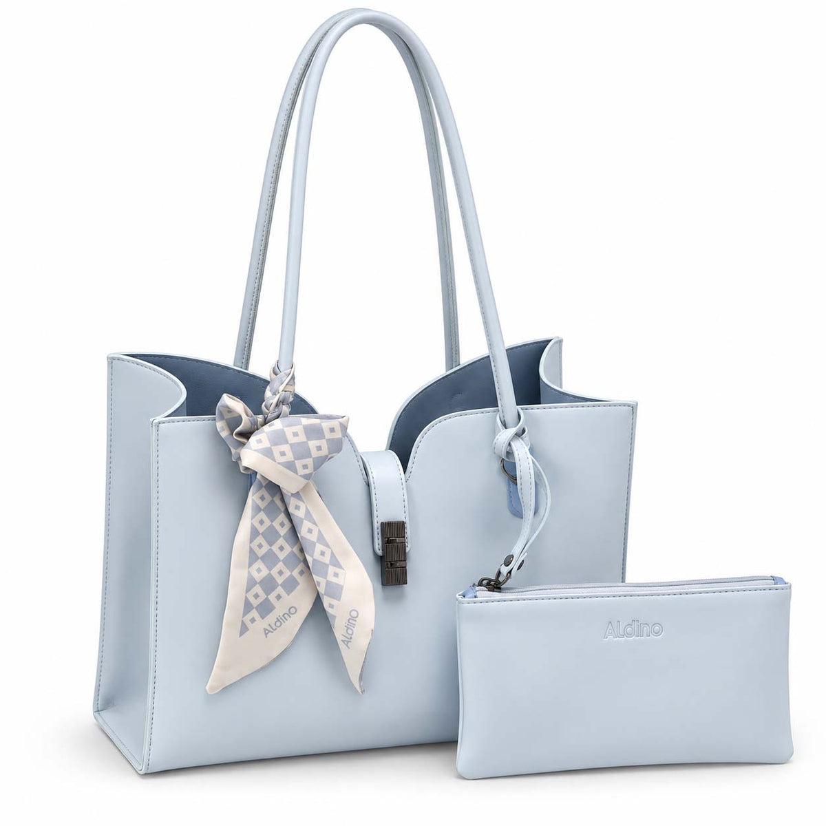 Aldino large structured tote bag in plain light blue