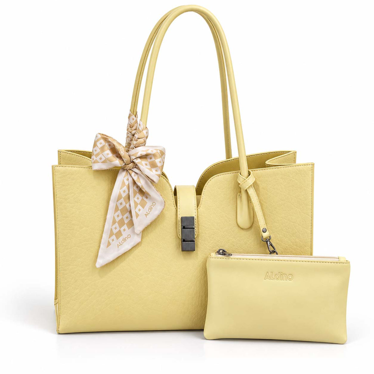 Aldino large structured tote bag in patterned yellow
