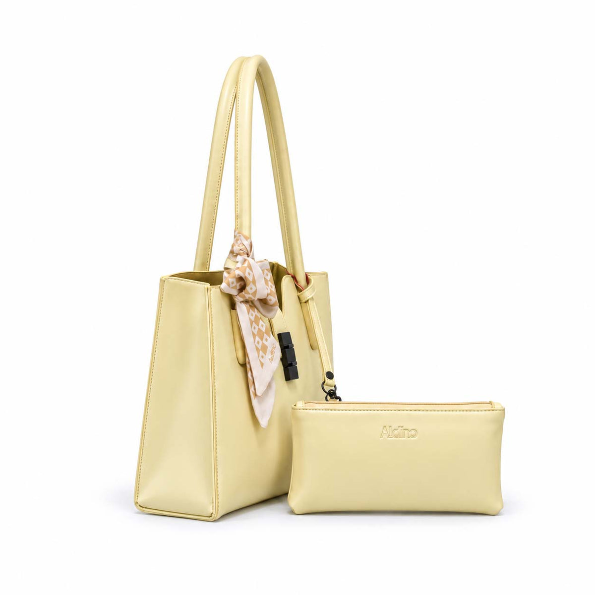 Aldino large structured tote bag in plain yellow