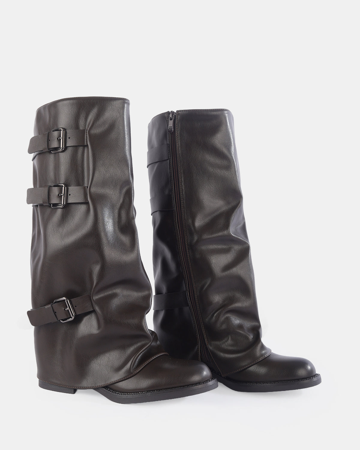 Botshy Women's Tall Buckle Fold-Over Boot Cafe