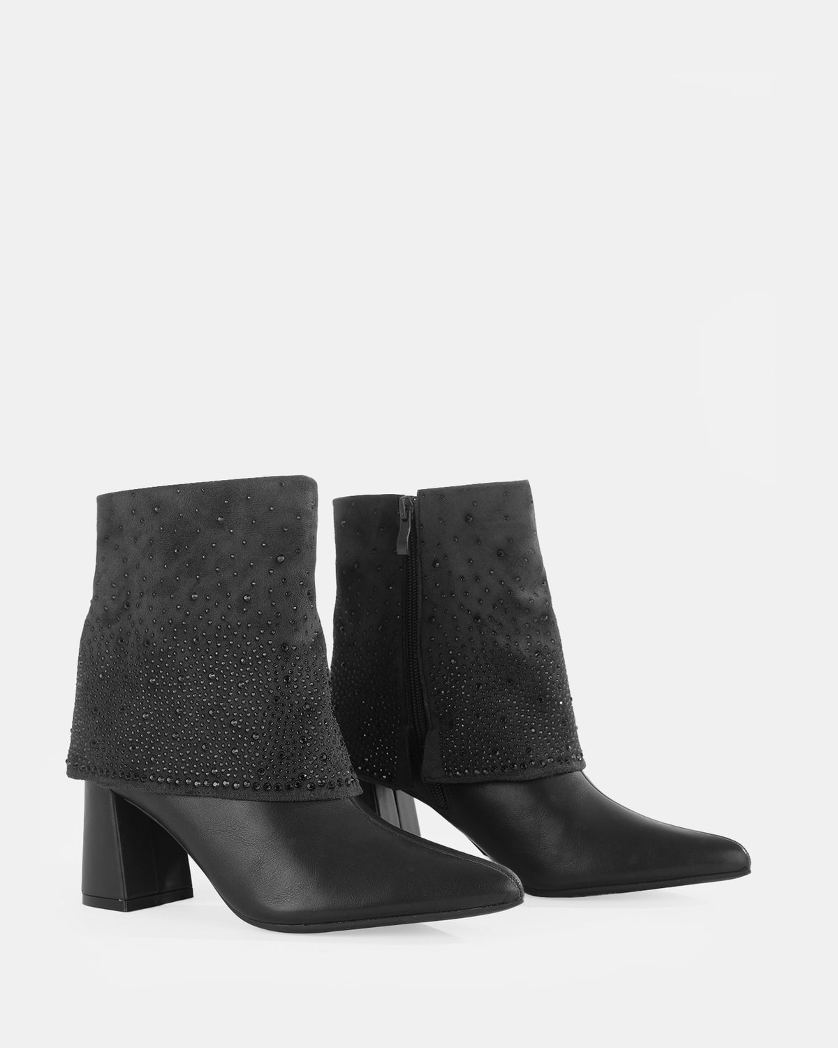 Botshy Women's Rhinestone Cuff Heeled Ankle Boot Black